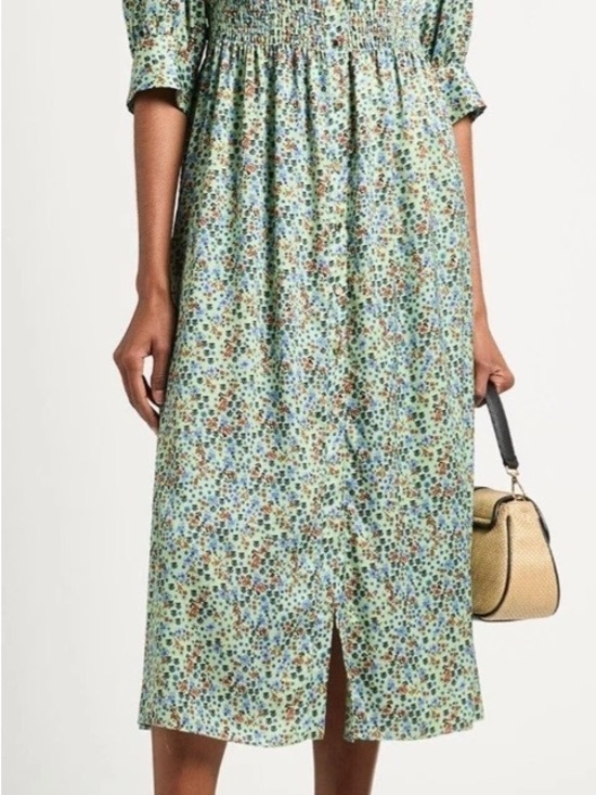 Sandro Dresses & Skirts - Sandro Light Green Floral Midi Dress with Smocked Bodice